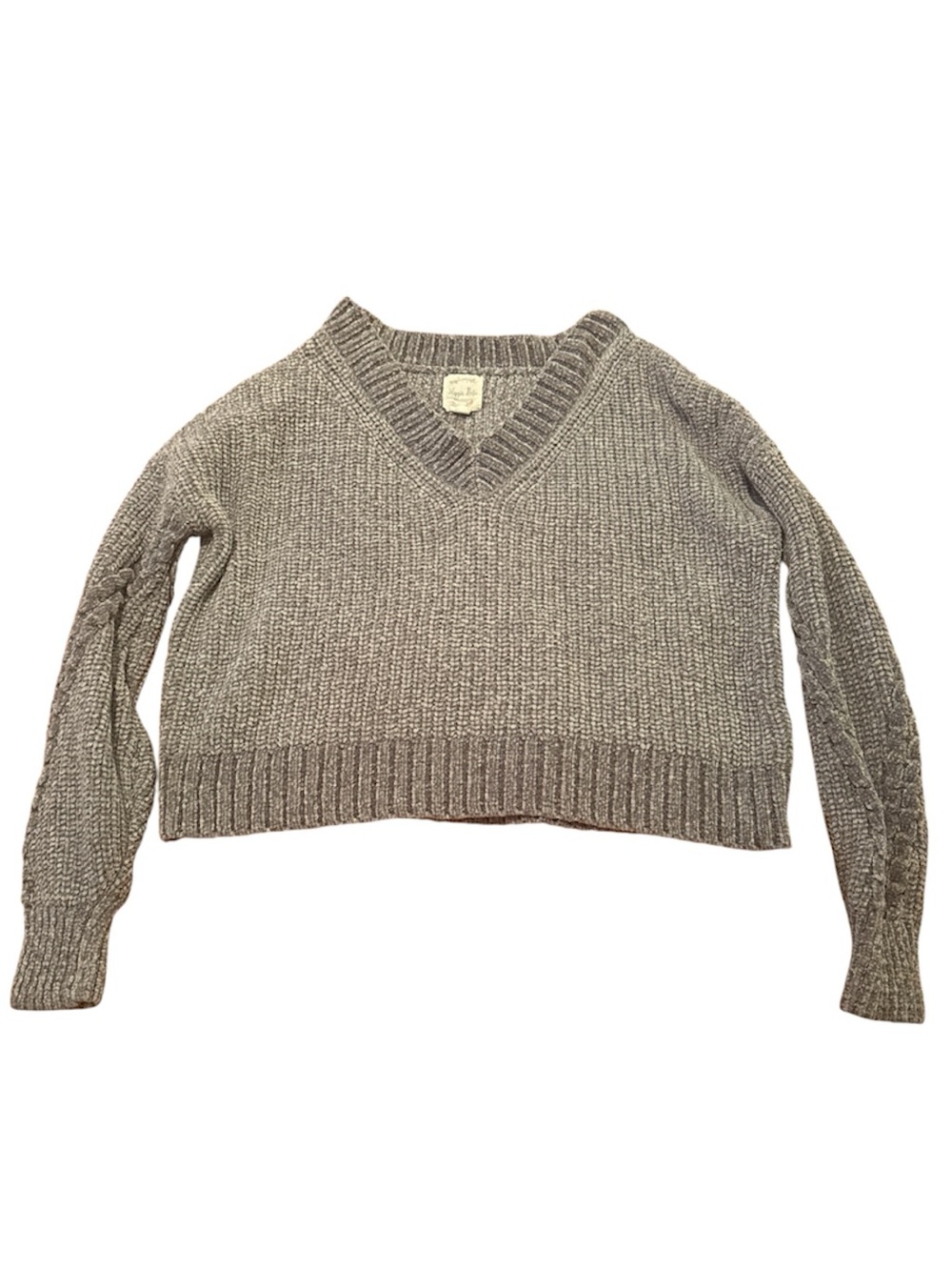 Hippie Rose Taupe V-Neck Cropped Knit Sweater